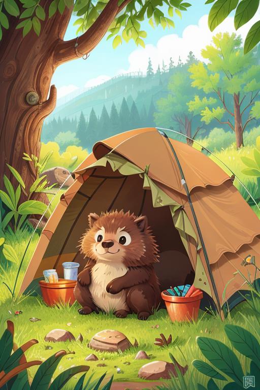 03821-3796756209-a Porcupine is camping, kid, Savannah.png